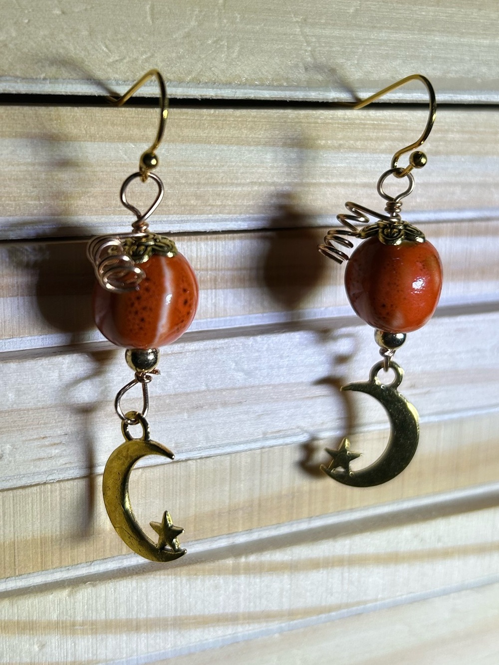 3/$25 Gold Crescent Moon & Pimpkin Earrings